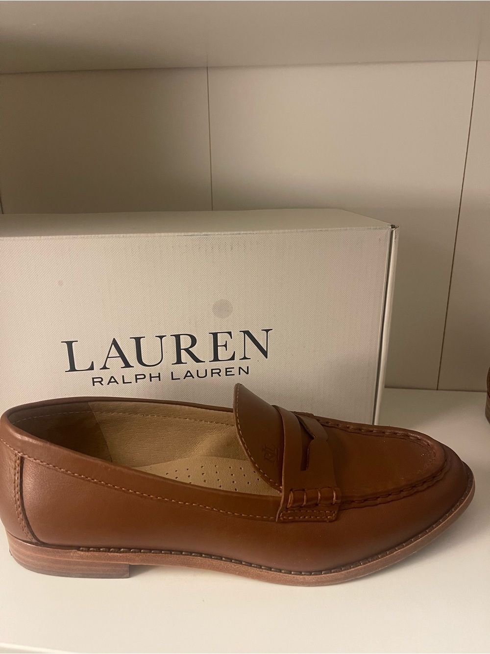 Ralph Lauren women’s Leather Penny Loafers in Cognac Brown - Picture 2 of 6